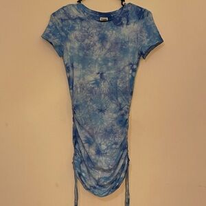 PINK Victoria’s Secret Blue and white marble tshirt dress ruched sides XS